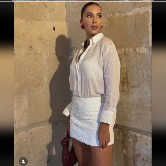 Zara SEQUIN MINI SKIRT WHITE - Picture 8 of 10